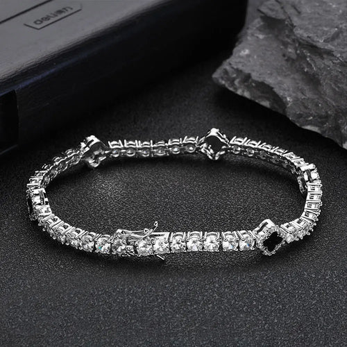 Hip Hop Ice Flower Tennis Clavicle Necklace New Cube Zirconia Brass