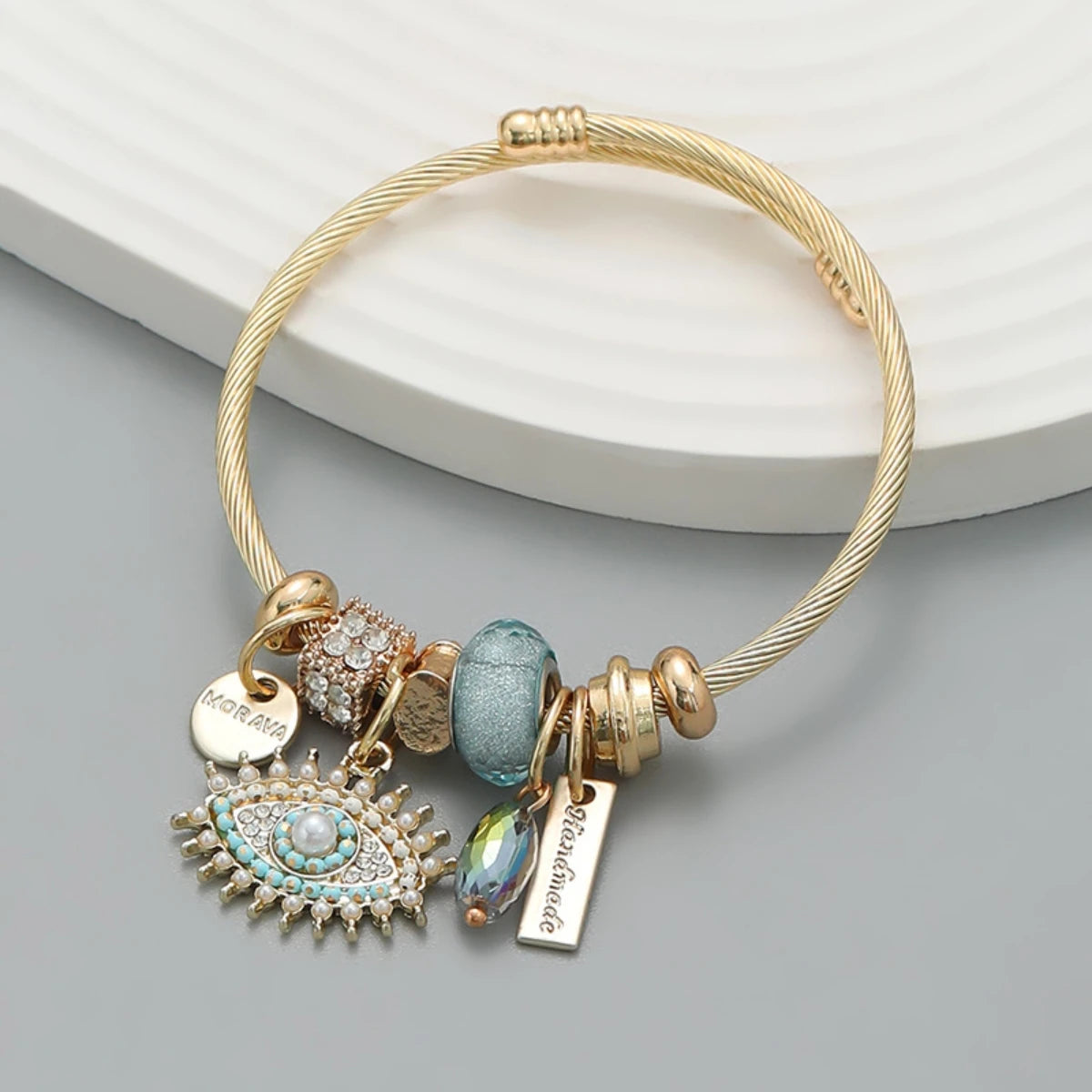 Multi-Element Stainless Steel Circle Love Bracelet – Beaded Charm Gift