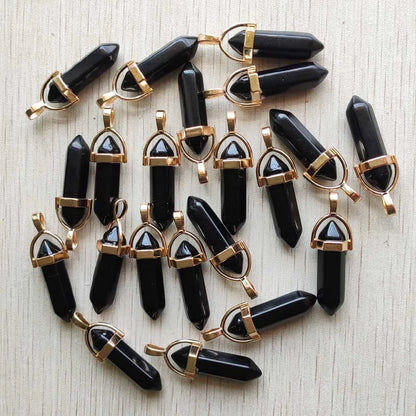 Natural Gem stone Quartz crystal green aventurine pendulum pillar pendants for jewelry making 24pcs/lot Wholesale free shipping