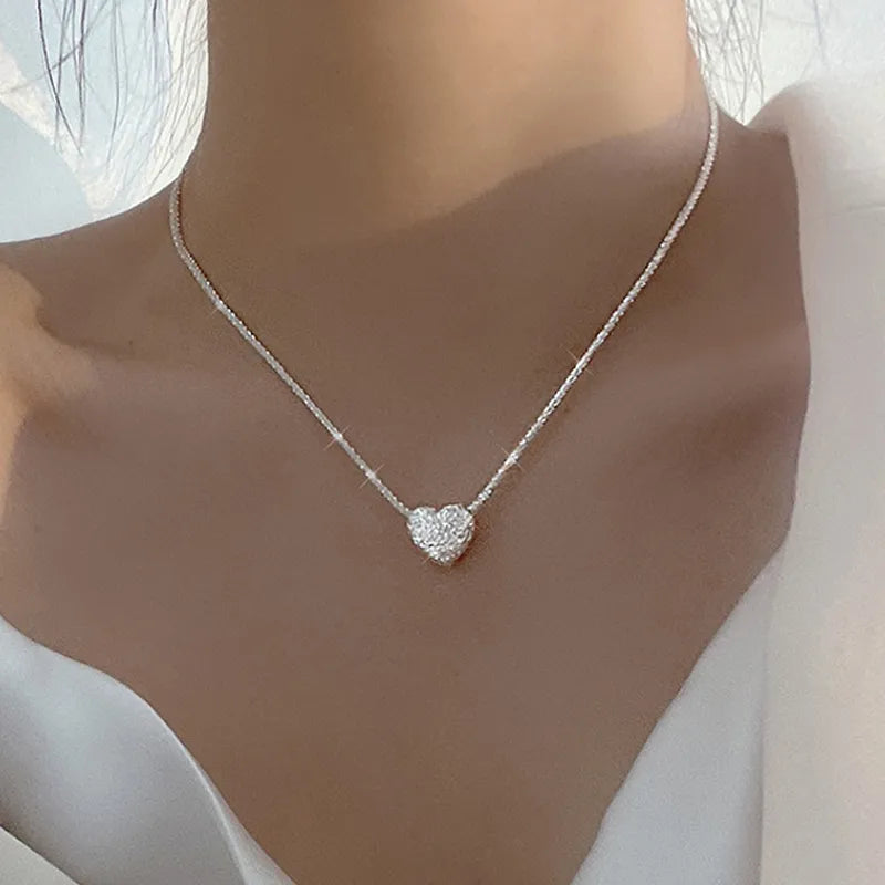 New 925 Sterling Silver Girls Hammer pattern Love Necklace Simple