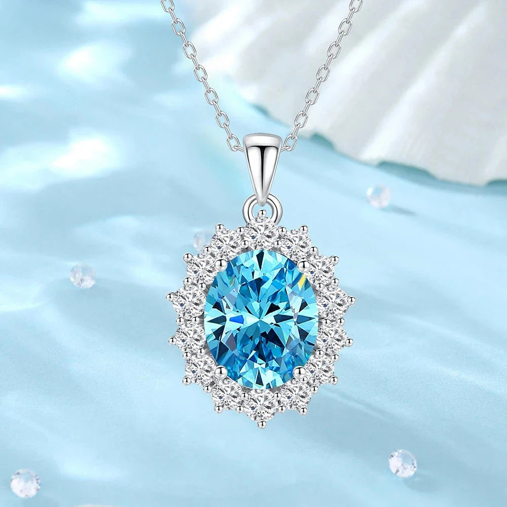 Oval Citrine Emerald Aquamarine Diamond Gems Necklaces Pendant