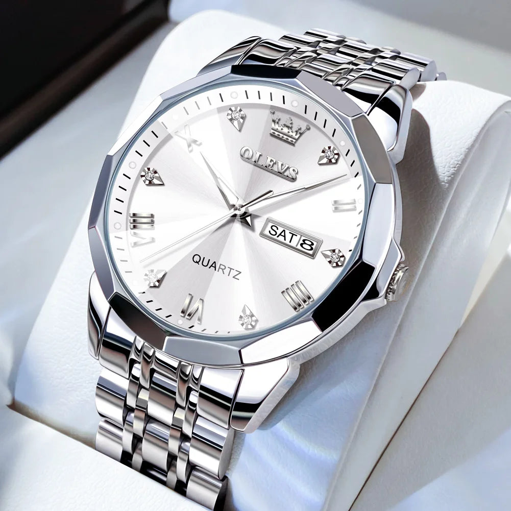 OLEVS Original Waterproof Men's Watches Digital Mirror Quartz Watch for Man Luminous Stainless Steel Wristwatch Male Date Week