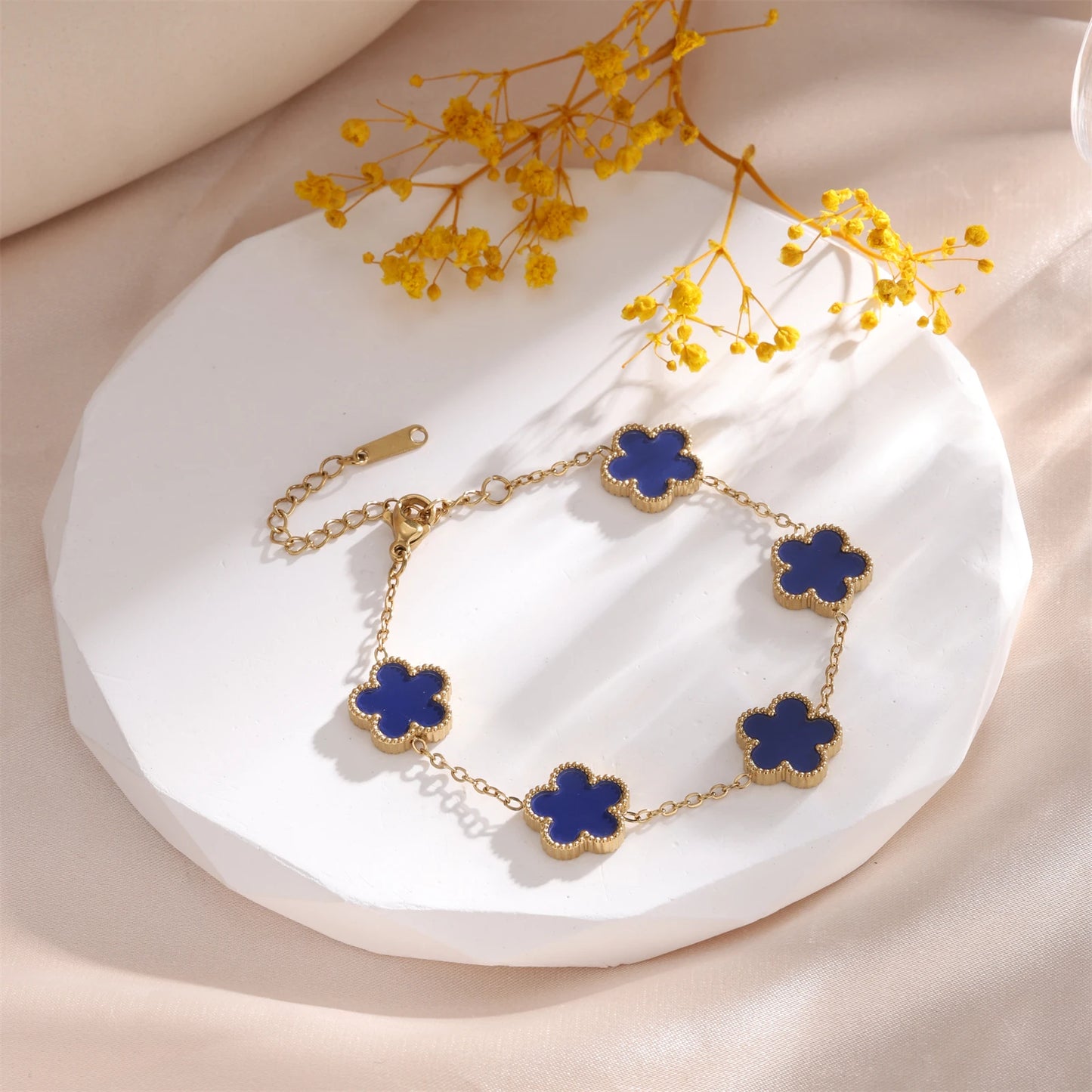 RAKOL 316 Stainless Steel Hot Selling Gold Plated Clover Charm Bracelet Luxury Five Leaf Flower Bracelets Jewelry For Women Gift