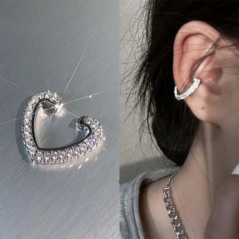 Delicate Zircon Heart Shape Clip Earrings Female Buckle Ear Cuff No Piercings Fake Cartilage Ear for Women 2025 Fashion Jewelry