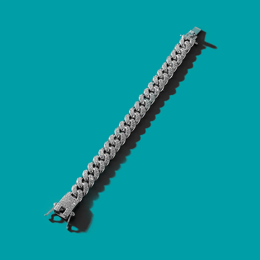 New Miami Iced Out Cuban Link Chain Bracelet For Men&Women Full