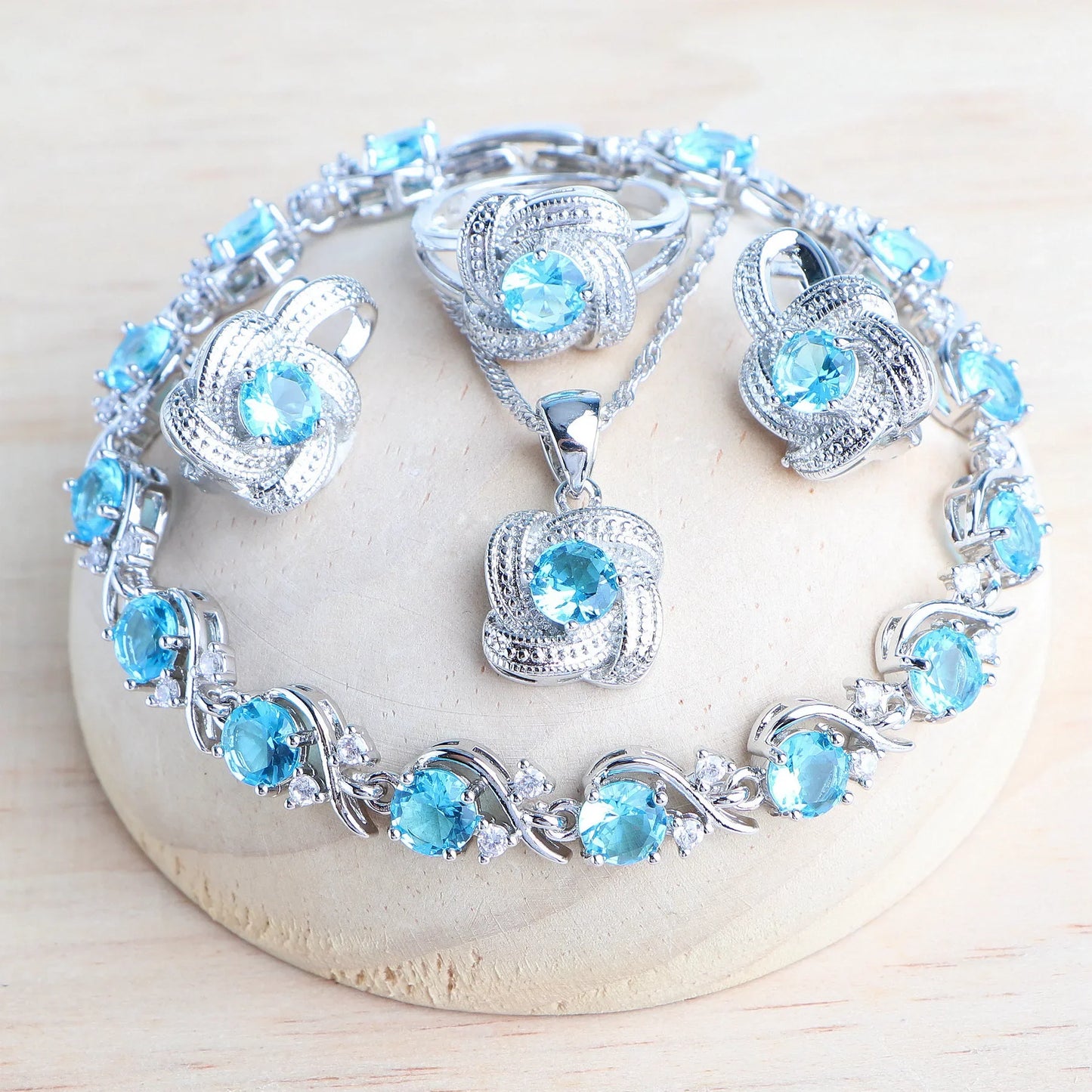 Birthstone Jewelry Set – 5 Piece Set in 925 Sterling Silver
