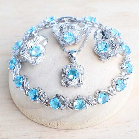 Birthstone Jewelry Set – 5 Piece Set in 925 Sterling Silver