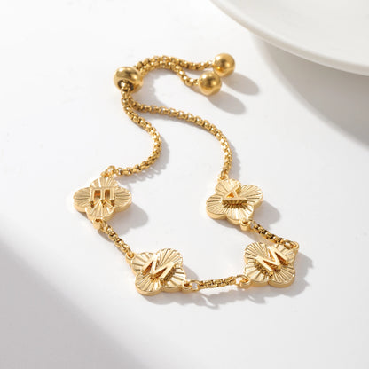 Qitian Custom Clover Name Bracelet Four Leaf Initial Letters Bracelet Personalised Simple Unique Christmas Gift For Woman Adjust