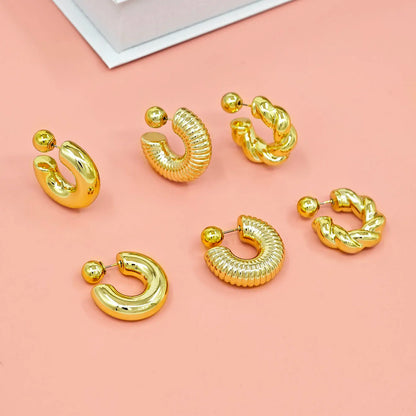 Adiffu 16K Gold Stainless Steel Front And Rear C-shaped Earrings