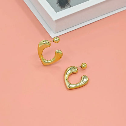 Adiffu 16K Gold Stainless Steel Front And Rear C-shaped Earrings