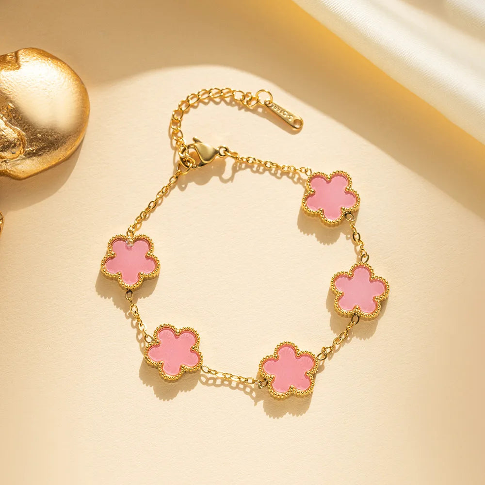 RAKOL 316 Stainless Steel Hot Selling Gold Plated Clover Charm Bracelet Luxury Five Leaf Flower Bracelets Jewelry For Women Gift