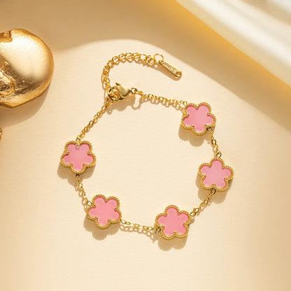 RAKOL 316 Stainless Steel Hot Selling Gold Plated Clover Charm Bracelet Luxury Five Leaf Flower Bracelets Jewelry For Women Gift