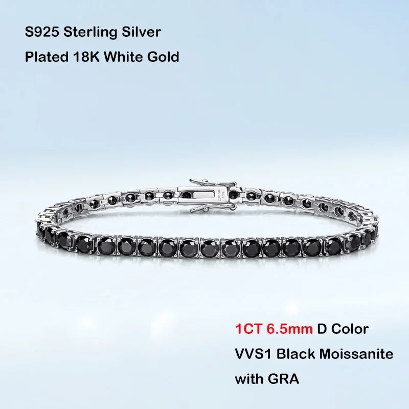 Mens Sterling Silver Bracelets -  Real 3/4/5/6.5MM Full Black Moissanite Tennis Bracelet for Women Men S925 Silver Link Bracelets Fine Jewelry