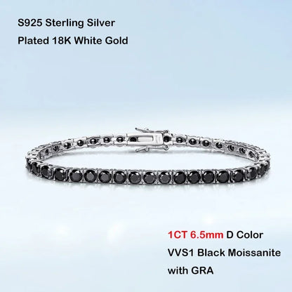 Mens Sterling Silver Bracelets -  Real 3/4/5/6.5MM Full Black Moissanite Tennis Bracelet for Women Men S925 Silver Link Bracelets Fine Jewelry