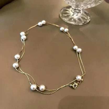 Girl’s Imitation White Pearl Magnetic Round Buckle Beadeds Chain