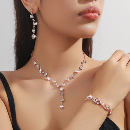 4PC Women's Fashion Copper Claw Chain Sunflower Necklace Earrings