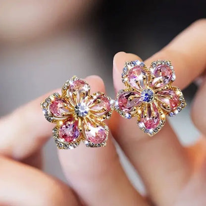 New Fashion Jewelry Red Rose Drop Earrings Women Vintage Rhinestone Flowers Dangle Earring Weddings Engagement Party Jewelry