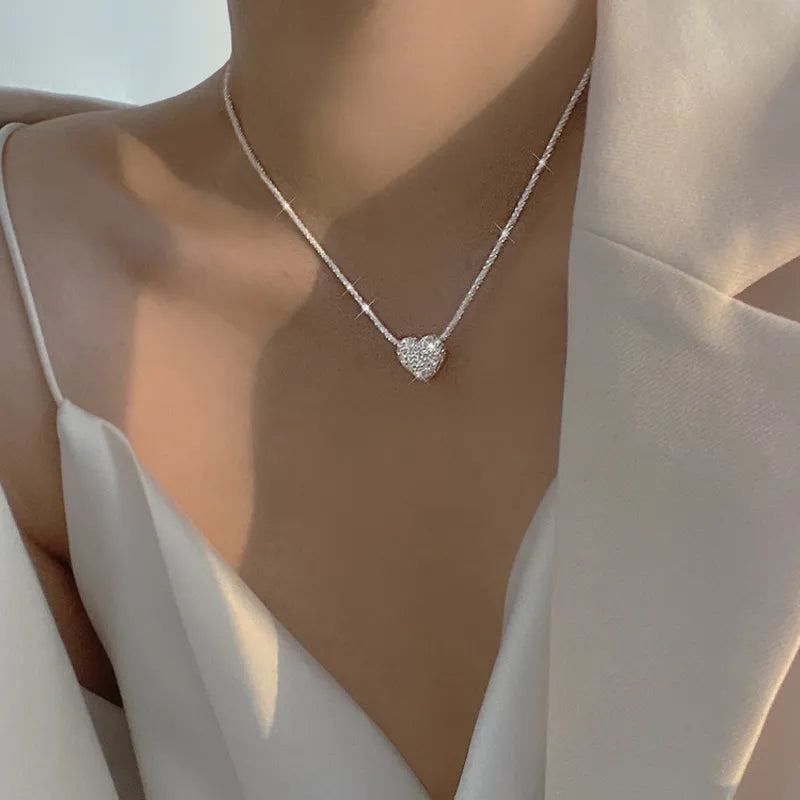 New 925 Sterling Silver Girls Hammer pattern Love Necklace Simple