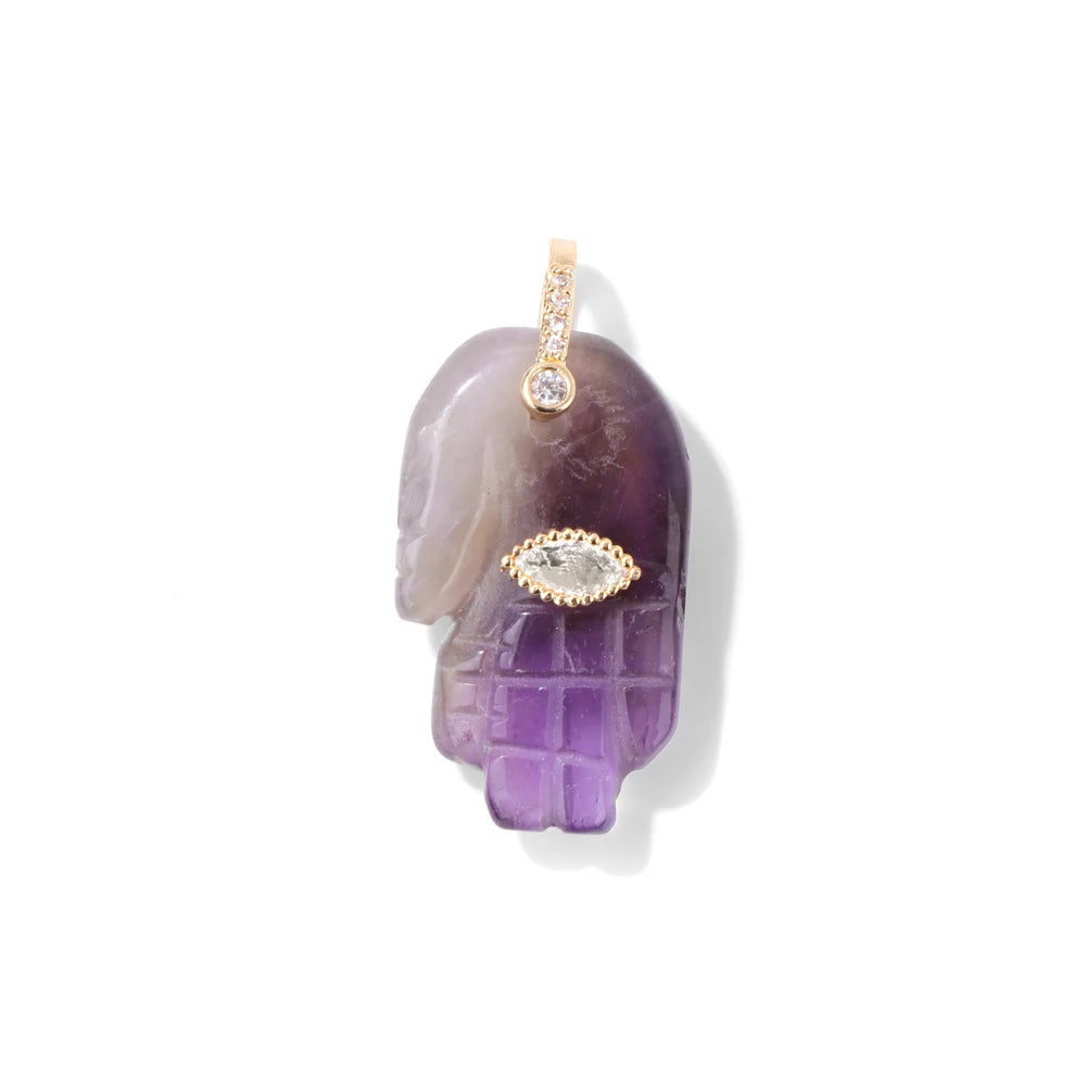 Carved Lapis Buddha Pendant with Diamonds