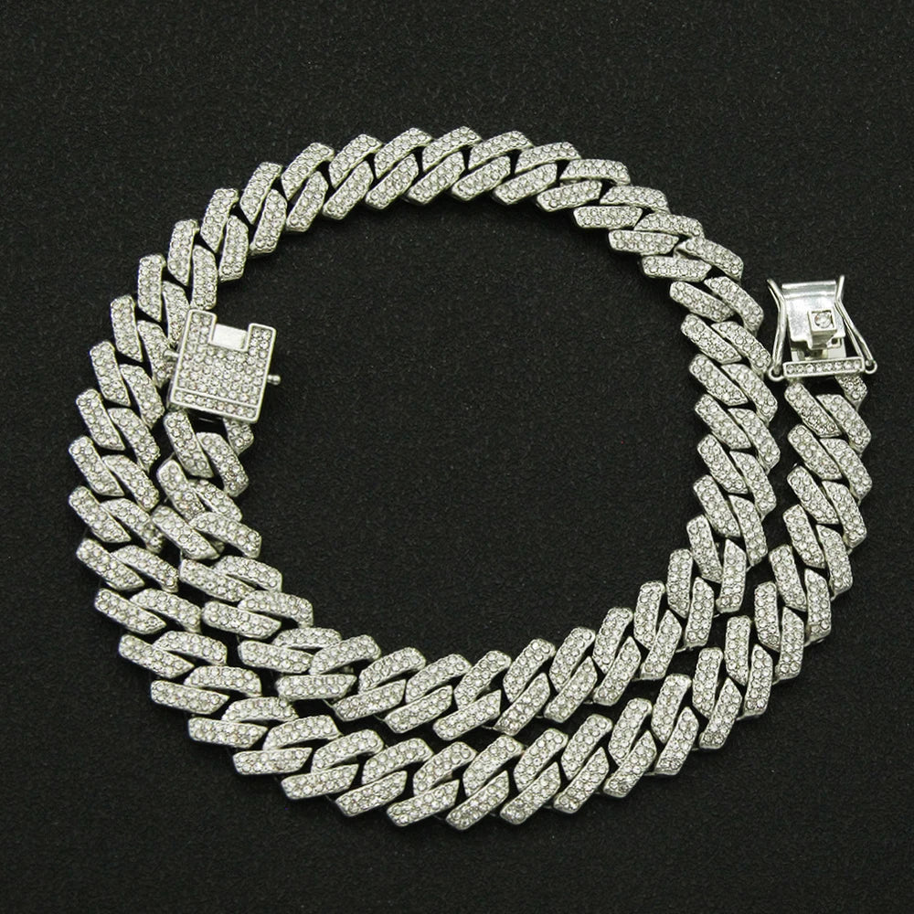 Fashion Men Cuban Link Iced Out Necklace 14MM width Rhinestones Chain Rapper CZ Cuban Chain Necklace Hip Hop Birthday Jewelry