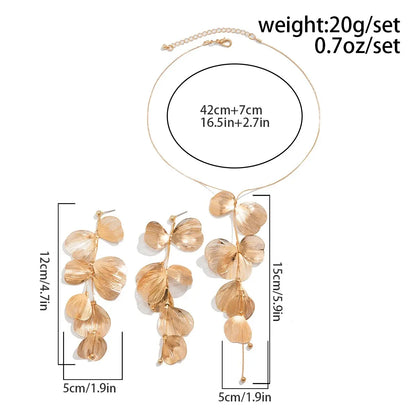 Aesthetic Elegant Ginkgo Leaf Pendant Earrings Necklace Set for Women