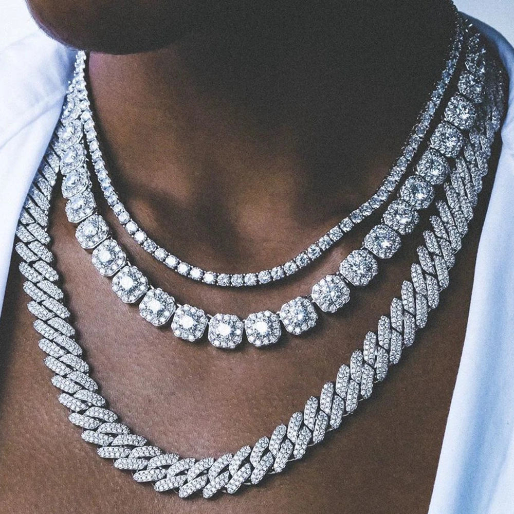 Men Women Luxury Prong Cuban Link Chain Necklace Bling Iced Out