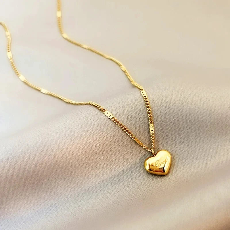 EILIECK 316L Stainless Steel Gold Color Peach Heart Engraved Love