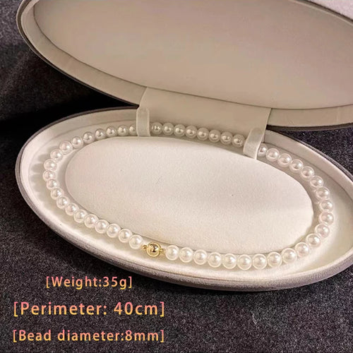 Girl’s Imitation White Pearl Magnetic Round Buckle Beadeds Chain