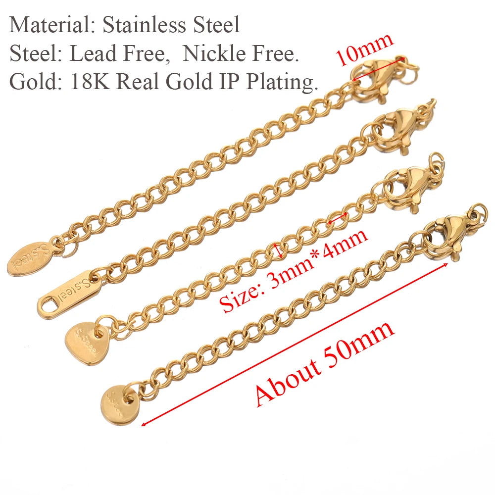 10pcs Stainless Steel Extension Extended Tail Chains Lobster Clasps