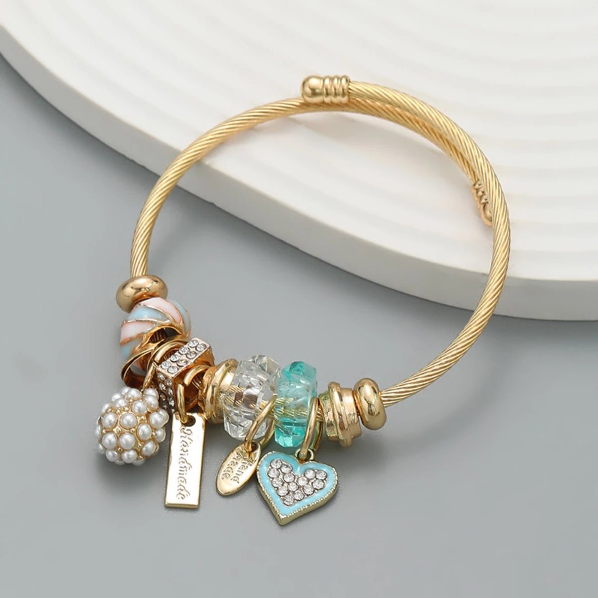 Multi-Element Stainless Steel Circle Love Bracelet – Beaded Charm Gift