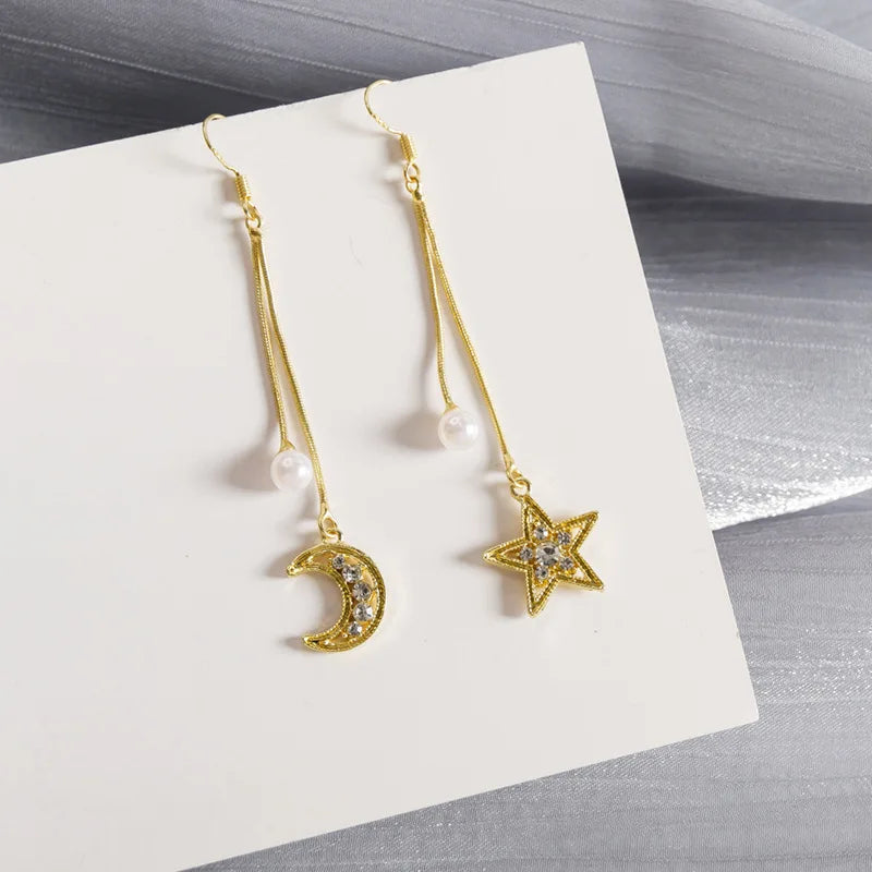 2022 New Trend Simulation Pearl Long Earrings Women's Flower Rhinestone Wedding Pendant Earrings Fashion Korean Jewelry Earrings