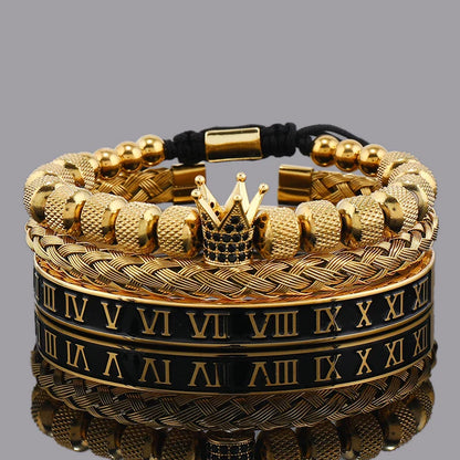 Luxury Set Crown Charms Man Bracelet Roman Stainless Steel Women Bangles Hand Jewelry Valentine's Day Gift