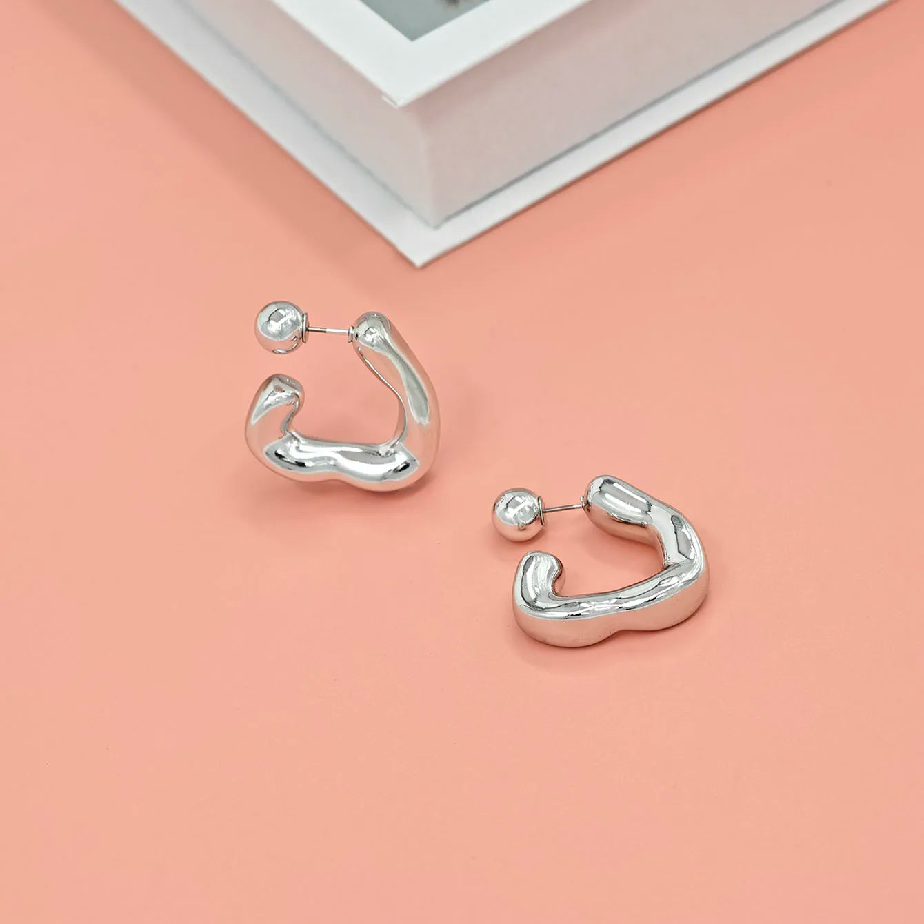 Adiffu 16K Gold Stainless Steel Front And Rear C-shaped Earrings