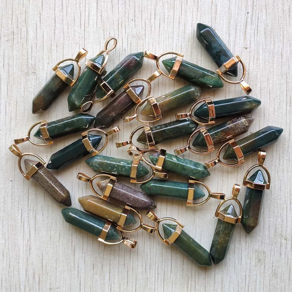 Natural Gem stone Quartz crystal green aventurine pendulum pillar pendants for jewelry making 24pcs/lot Wholesale free shipping