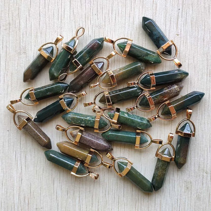 Natural Gem stone Quartz crystal green aventurine pendulum pillar pendants for jewelry making 24pcs/lot Wholesale free shipping