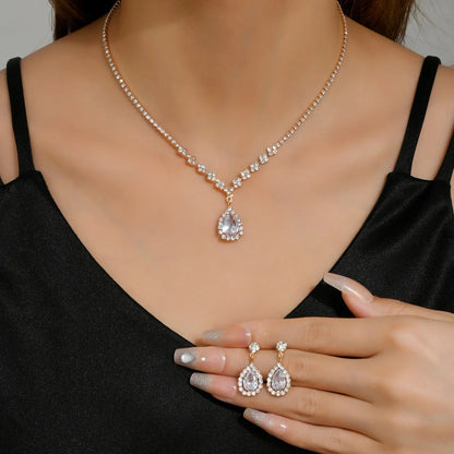 3 Wedding Season Women's Fashion Droplet Necklace and Earring Set