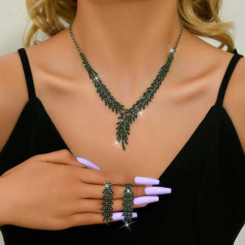 3 Pieces of WOMEN'S Trendy Claw Chain Series Leaf Earrings Necklace
