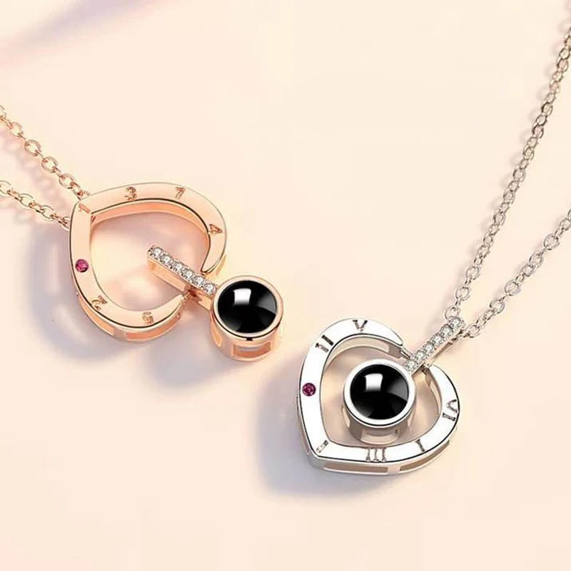 Projection Necklace Set With Rose Gift Box 100 Languages I Love You
