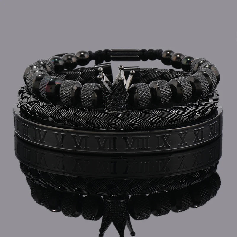 Luxury Set Crown Charms Man Bracelet Roman Stainless Steel Women Bangles Hand Jewelry Valentine's Day Gift