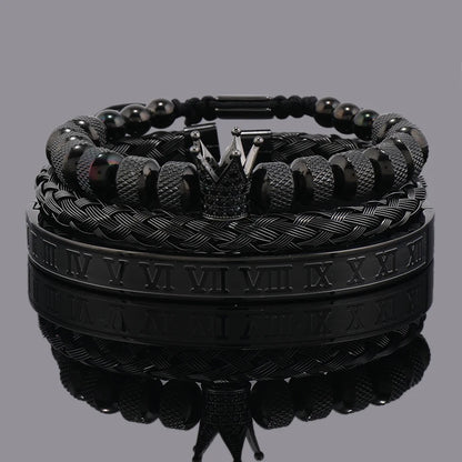 Luxury Set Crown Charms Man Bracelet Roman Stainless Steel Women Bangles Hand Jewelry Valentine's Day Gift