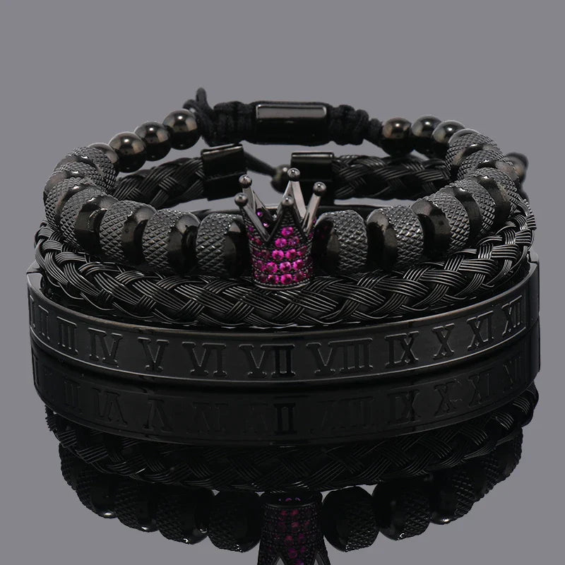 Luxury Set Crown Charms Man Bracelet Roman Stainless Steel Women Bangles Hand Jewelry Valentine's Day Gift