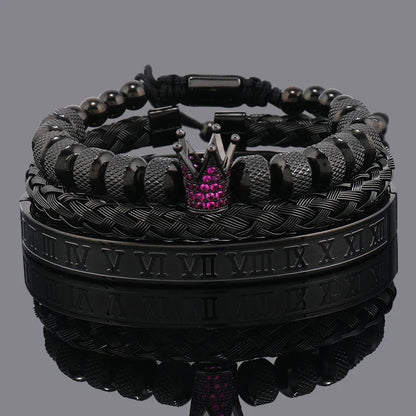 Luxury Set Crown Charms Man Bracelet Roman Stainless Steel Women Bangles Hand Jewelry Valentine's Day Gift