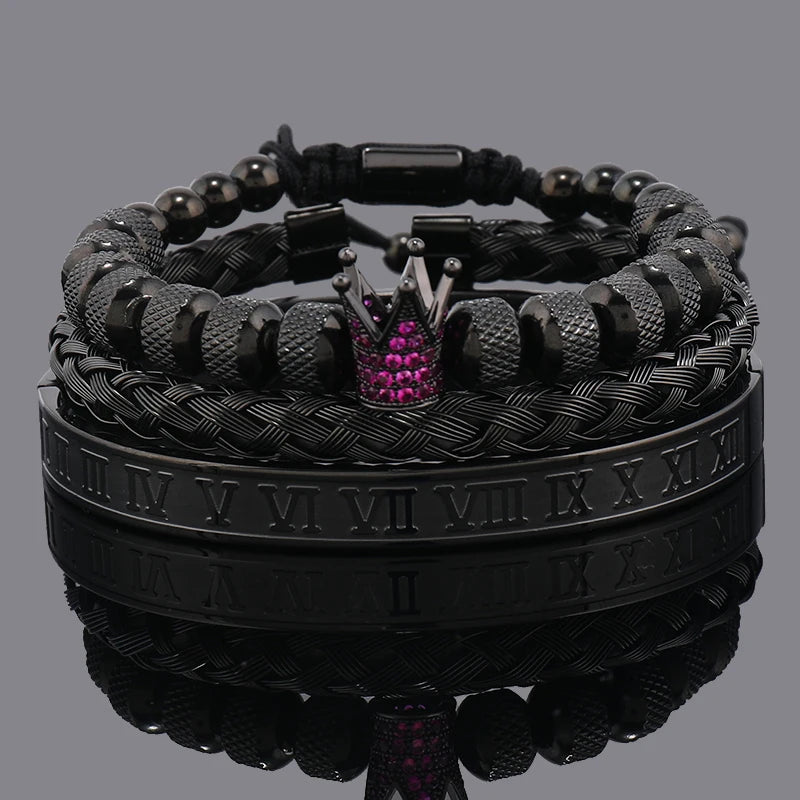 Luxury Set Crown Charms Man Bracelet Roman Stainless Steel Women Bangles Hand Jewelry Valentine's Day Gift