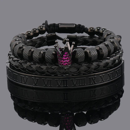 Luxury Set Crown Charms Man Bracelet Roman Stainless Steel Women Bangles Hand Jewelry Valentine's Day Gift