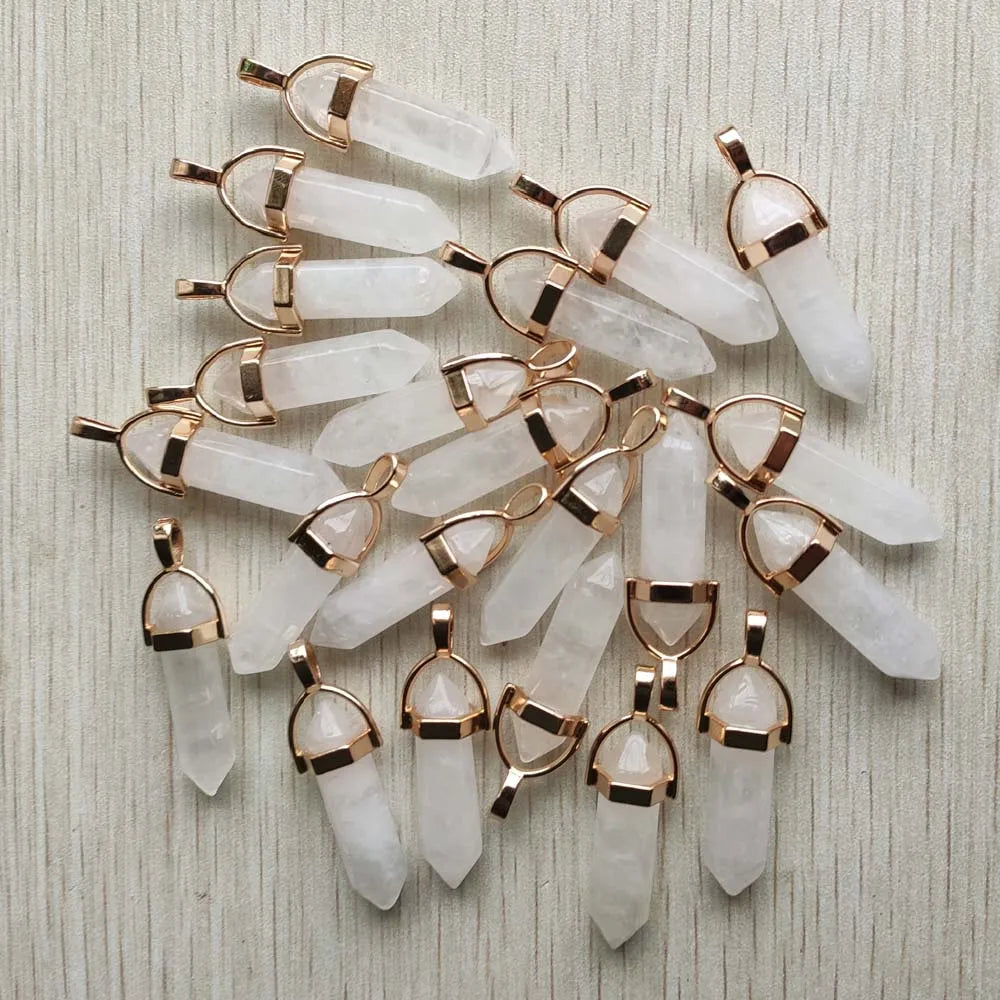 Natural Gem stone Quartz crystal green aventurine pendulum pillar pendants for jewelry making 24pcs/lot Wholesale free shipping