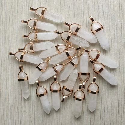 Natural Gem stone Quartz crystal green aventurine pendulum pillar pendants for jewelry making 24pcs/lot Wholesale free shipping