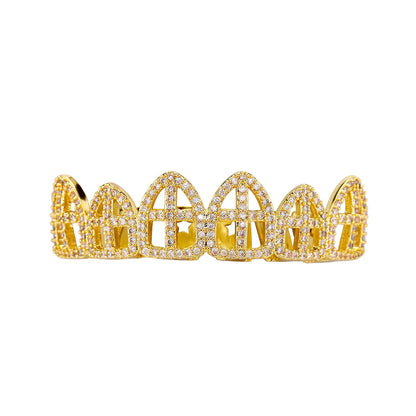 Hip Hop CZ Cross Teeth Grillz Caps Cubic Zircon Iced Out Micro Pave Top&Bottom Charm For Men Women Rapper Jewelry Xmas Gift