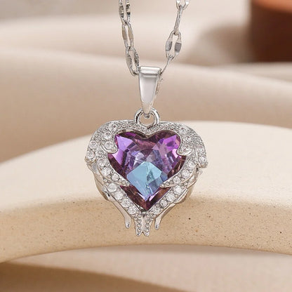 1 Pcs Romantic Couple Glass Encrusted Bronze Zircon Ocean Heart