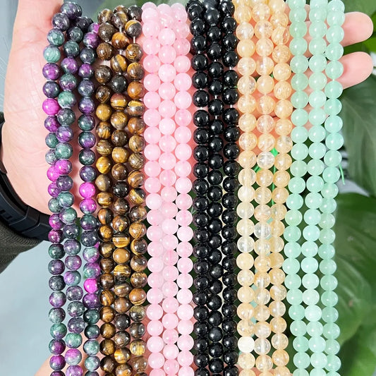 1 Strand 45pcs Natural Stone Rose Quartz Tiger Eye Black Obsidian