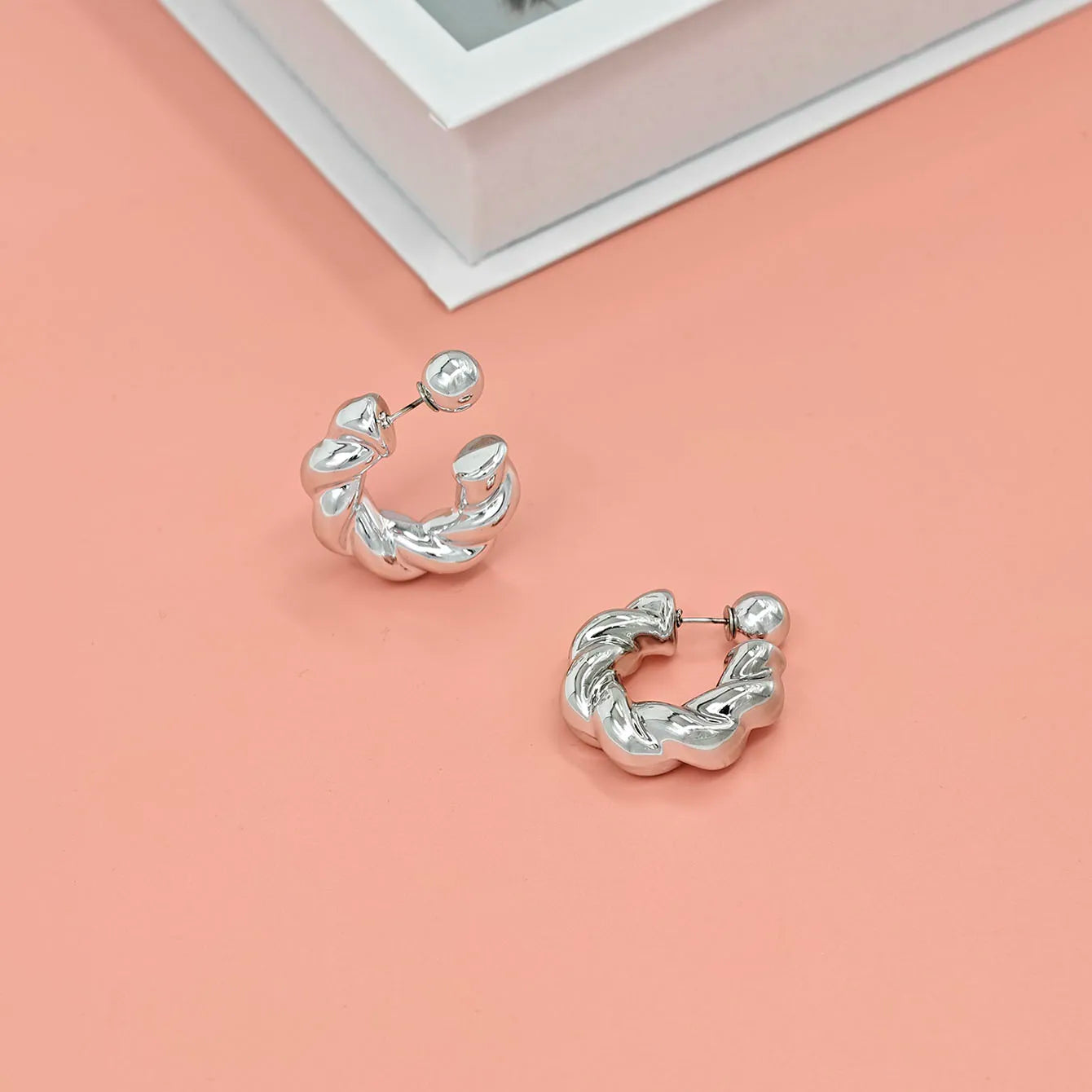 Adiffu 16K Gold Stainless Steel Front And Rear C-shaped Earrings